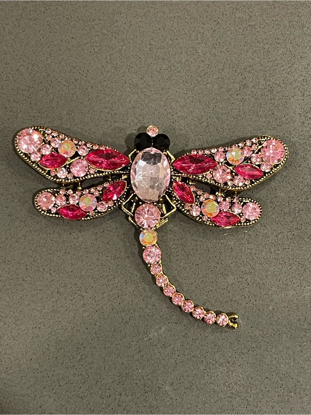 Pink Crystal Dragonfly Brooch
